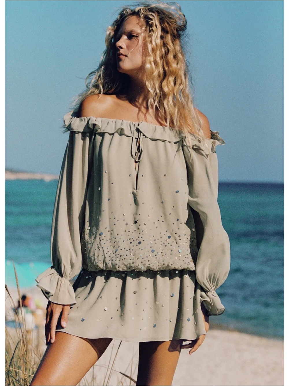 Zara Georgette Shimmer Ruffle Mini Dress